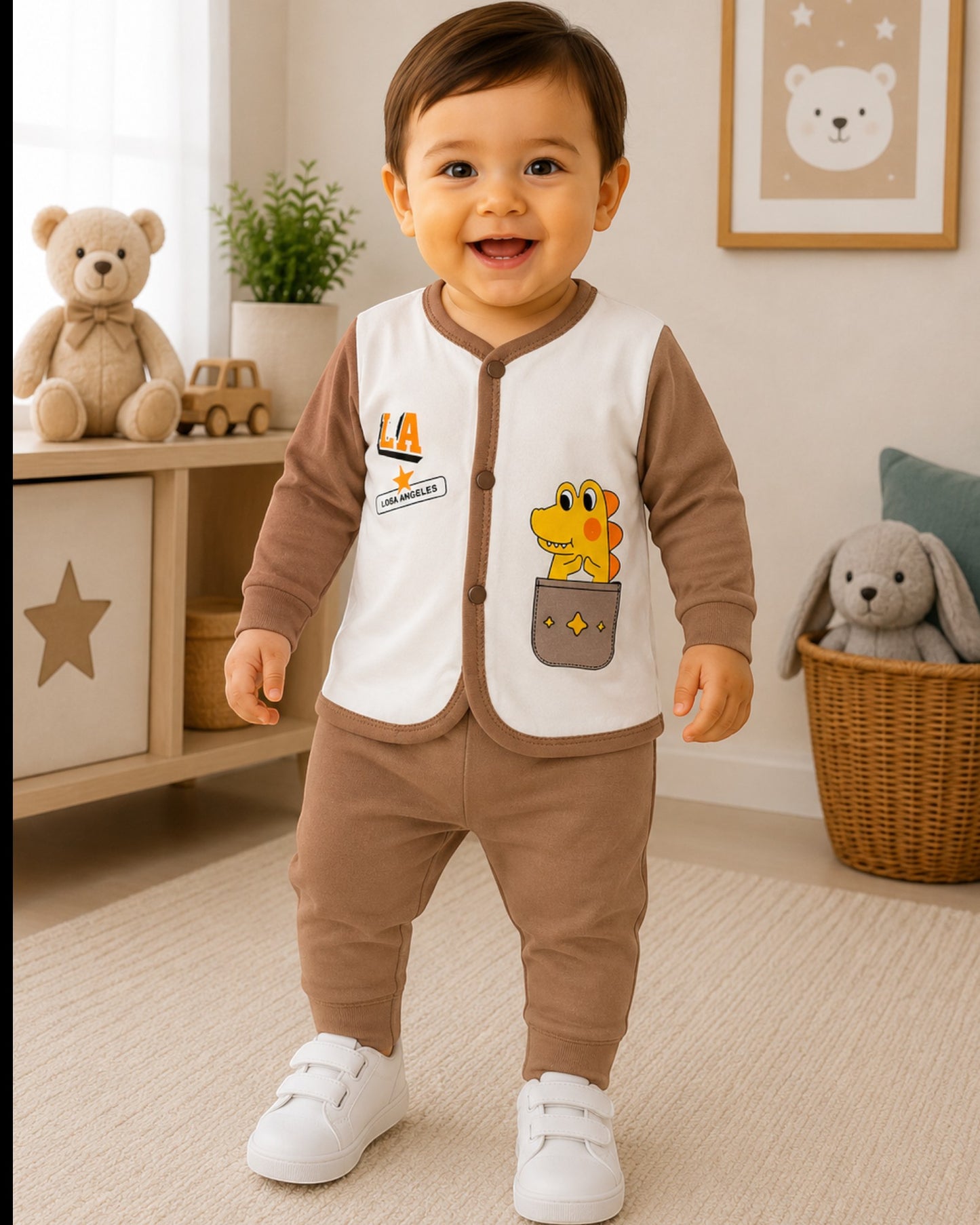 Baby Boy Full Sleeve Cotton Co-Ord Set – Dinosaur Pocket & Ice Cream Print