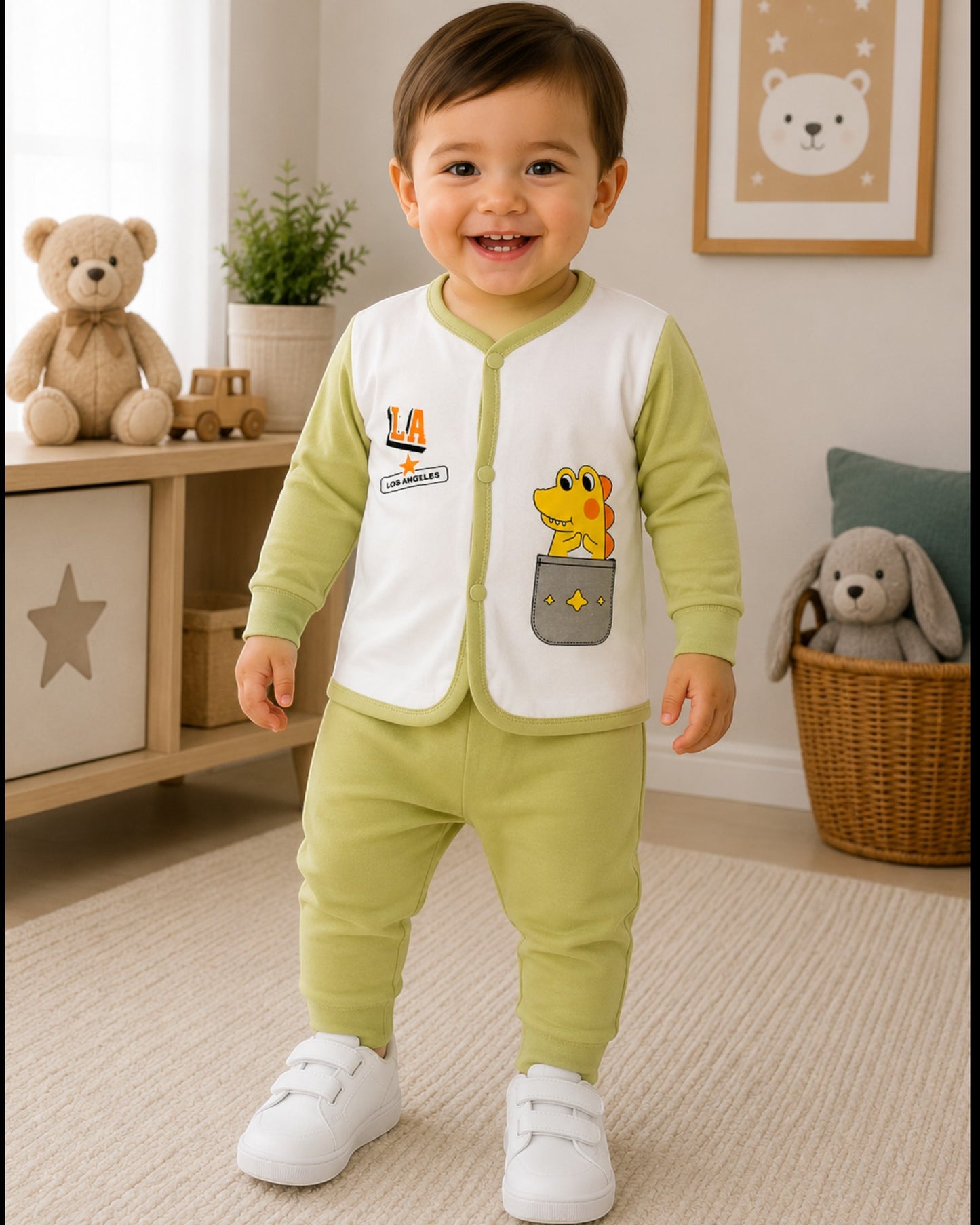 Baby Boy Full Sleeve Cotton Co-Ord Set – Dinosaur Pocket & Ice Cream Print