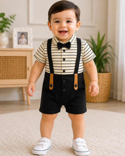 Premium Gentleman Baby Boy Romper with Bow Tie & Suspender Design | 3-9 Months