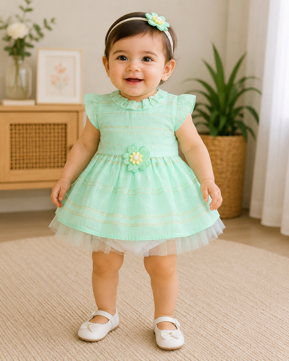 Baby Girl Princess Frock – Premium Party Wear with Bloomers (0-12 Months)
