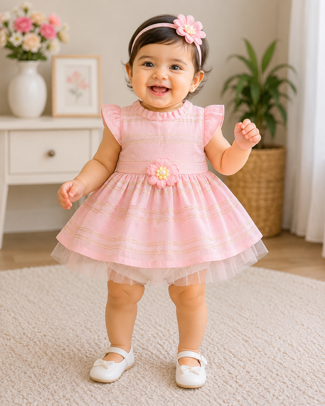 Baby Girl Princess Frock – Premium Party Wear with Bloomers (0-12 Months)
