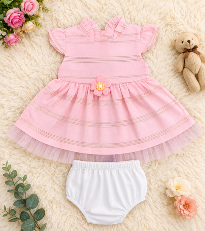 Baby Girl Princess Frock – Premium Party Wear with Bloomers (0-12 Months)