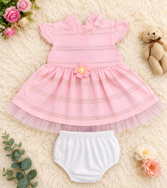 Baby Girl Princess Frock – Premium Party Wear with Bloomers (0-12 Months)