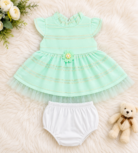 Baby Girl Princess Frock – Premium Party Wear with Bloomers (0-12 Months)