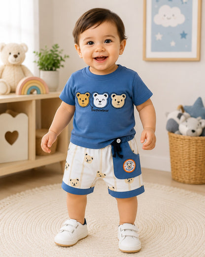 Baby Boy Three Bear 2 Piece Summer Set – Cotton T-Shirt & Bear Print Shorts
