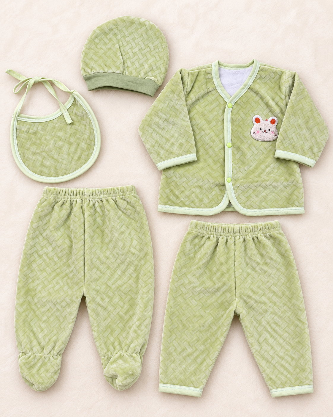 Imported 5-Piece Newborn Winter Set with Towel Lining | 0-3 Months