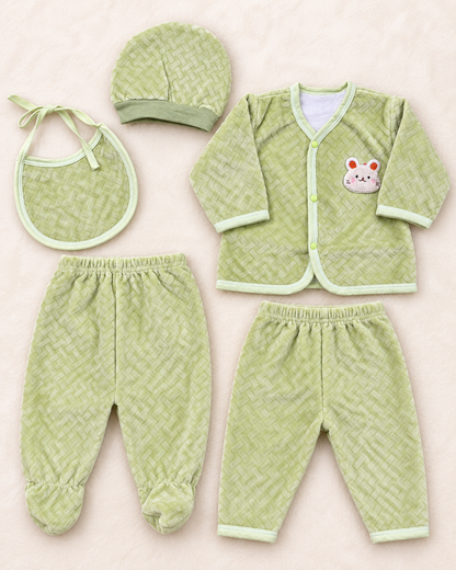 Imported 5-Piece Newborn Winter Set with Towel Lining | 0-3 Months