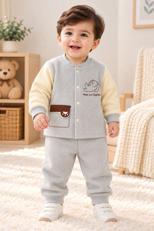 Imported Warm Velvet Baby Trouser & Shirt Set with Towel Fabric Inside – Have Fun Together