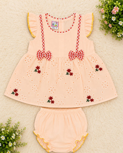 Baby Girl Floral Embroidered Dress Set with Bloomers | Soft Summer Outfit (3-9 Months)