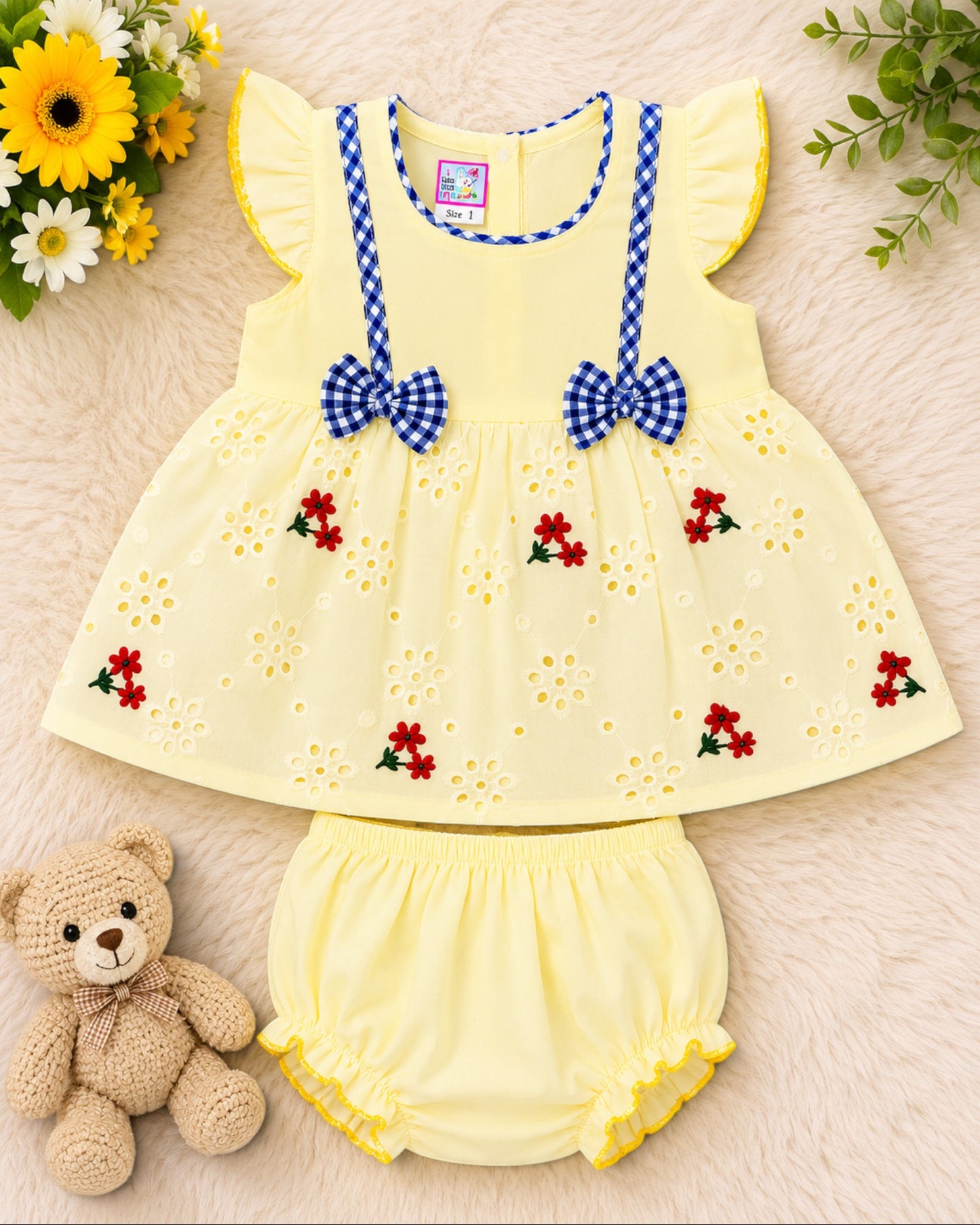 Baby Girl Floral Embroidered Dress Set with Bloomers | Soft Summer Outfit (3-9 Months)