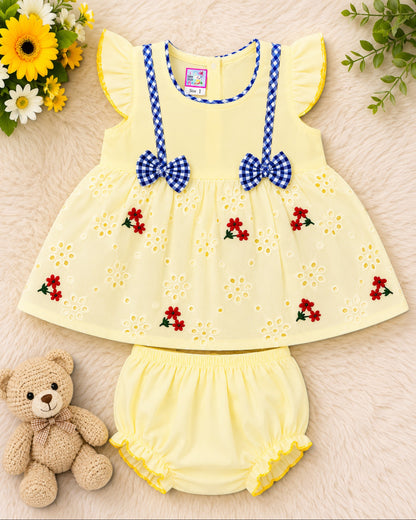 Baby Girl Floral Embroidered Dress Set with Bloomers | Soft Summer Outfit (3-9 Months)