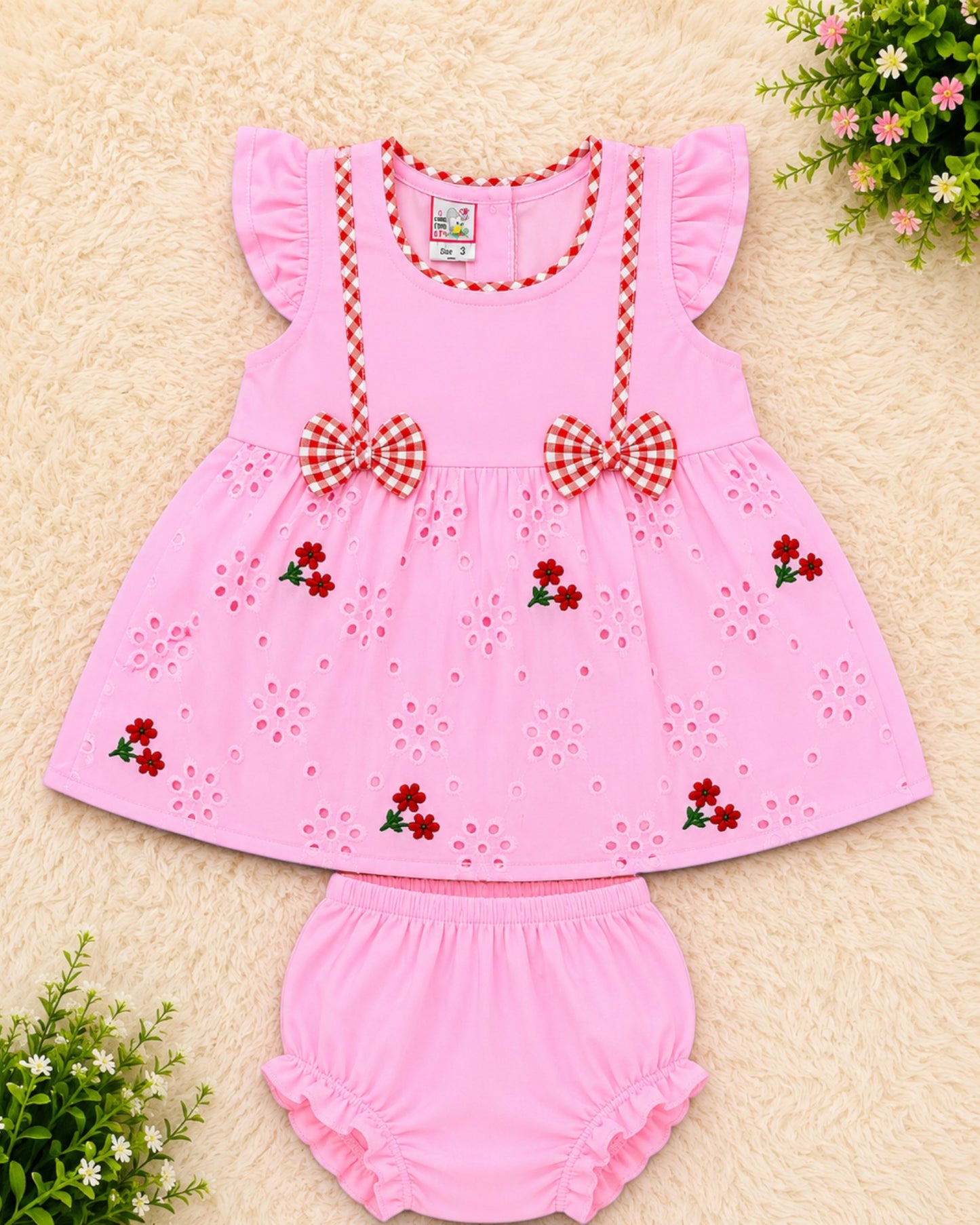 Baby Girl Floral Embroidered Dress Set with Bloomers | Soft Summer Outfit (3-9 Months)