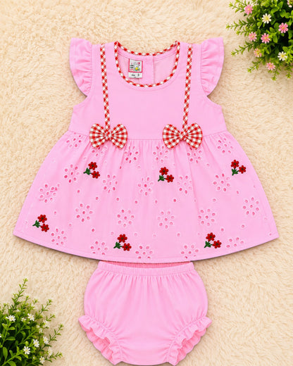 Baby Girl Floral Embroidered Dress Set with Bloomers | Soft Summer Outfit (3-9 Months)