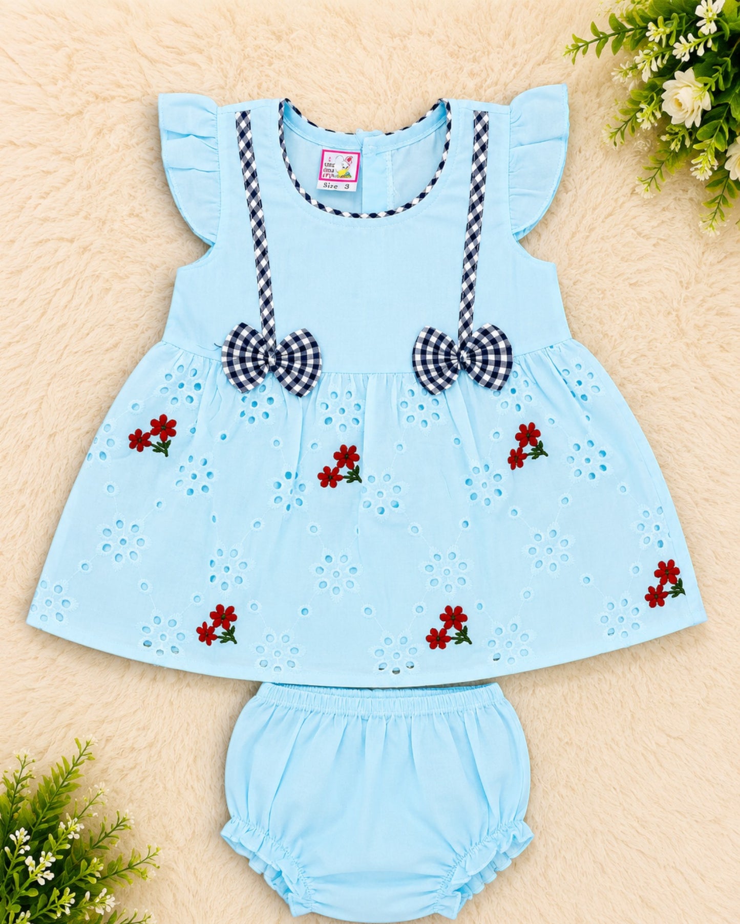 Baby Girl Floral Embroidered Dress Set with Bloomers | Soft Summer Outfit (3-9 Months)