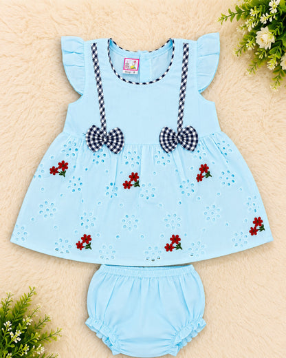 Baby Girl Floral Embroidered Dress Set with Bloomers | Soft Summer Outfit (3-9 Months)
