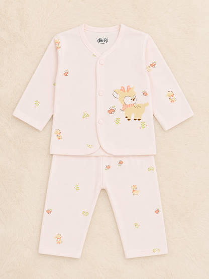Imported 2 Piece Newborn Baby Deer Outfit Set – Lightweight Blended Fabric (0–4 Months) | LittleRoots Pakistan