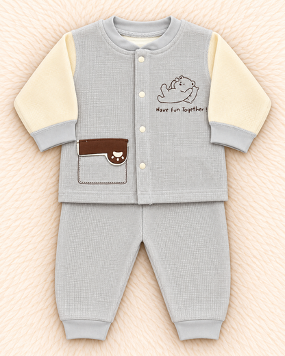 Imported Warm Velvet Baby Trouser & Shirt Set with Towel Fabric Inside – Have Fun Together