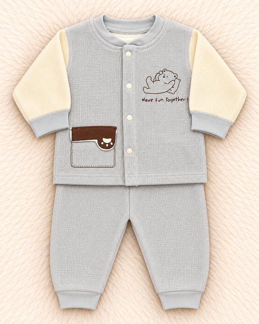 Imported Warm Velvet Baby Trouser & Shirt Set with Towel Fabric Inside – Have Fun Together