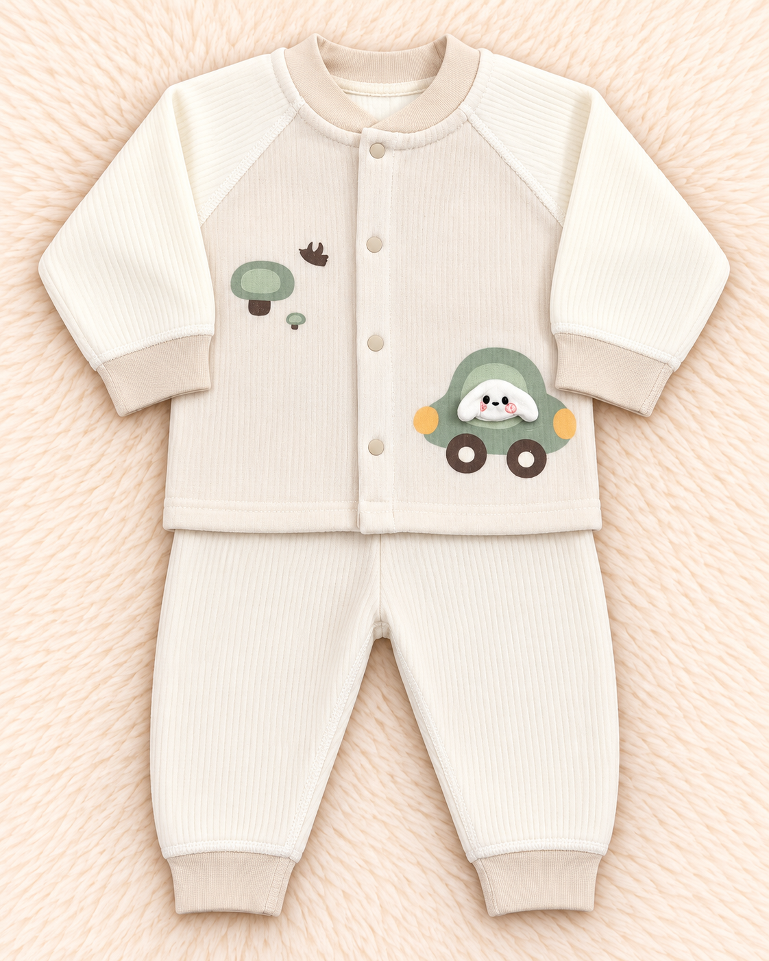 Imported Baby Bunny Car Warm Velvet Shirt & Trouser Set – Towel-Lined Winter Wear