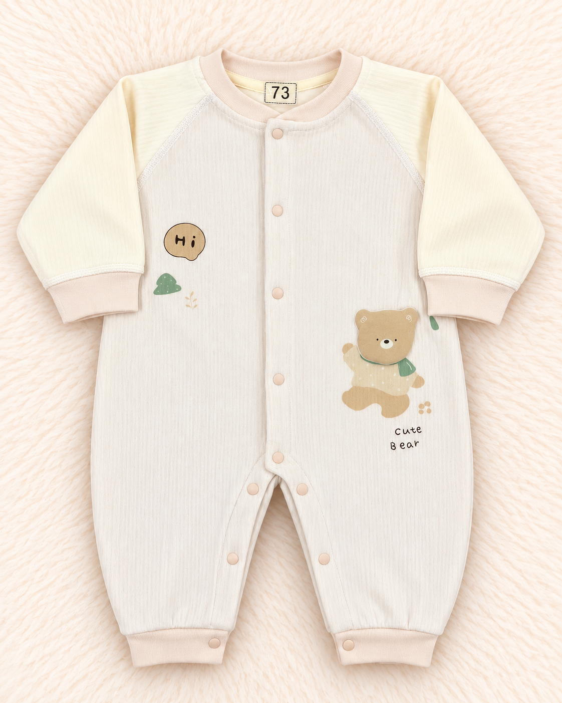 Imported Warm Velvet-Feel Baby Romper with Teddy Bear Print | Towel Fabric Inside