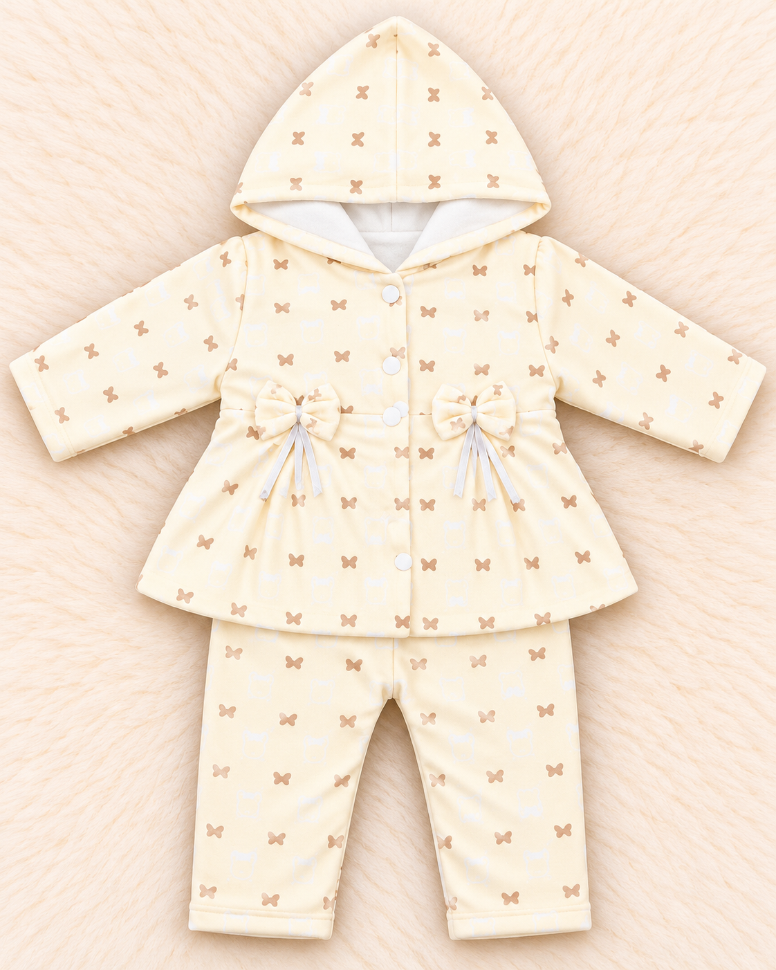 Imported Baby Girl Butterfly Print Hooded Frock with Trousers – 2-Piece Set