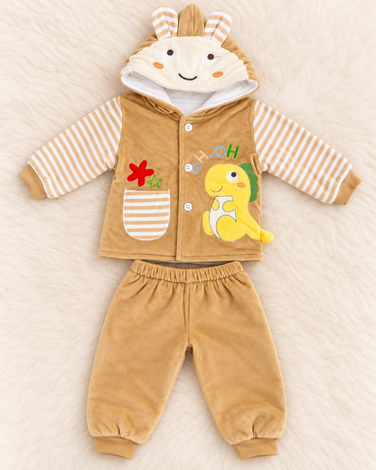 Baby Warm Hooded Jacket & Trouser Set | Cozy Winter Outfit