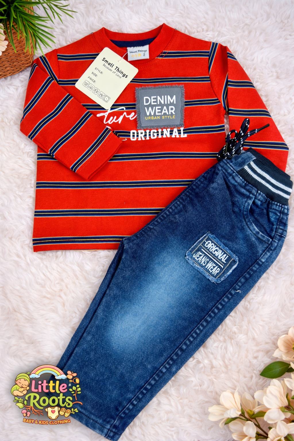 Baby Boy Striped T-Shirt & Denim Pants Set