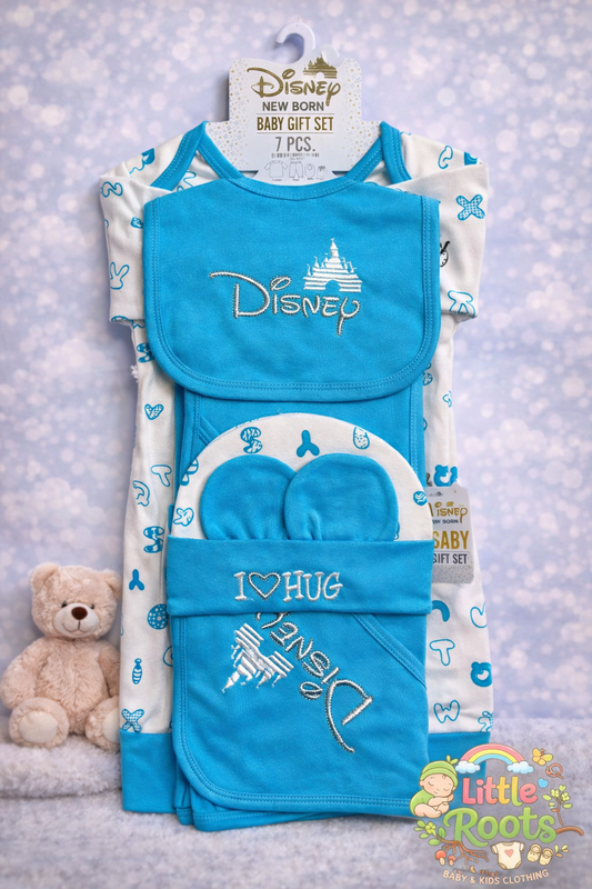 Baby Blue Disney New-born Baby Gift Set – 7 Pcs (Soft Cotton)