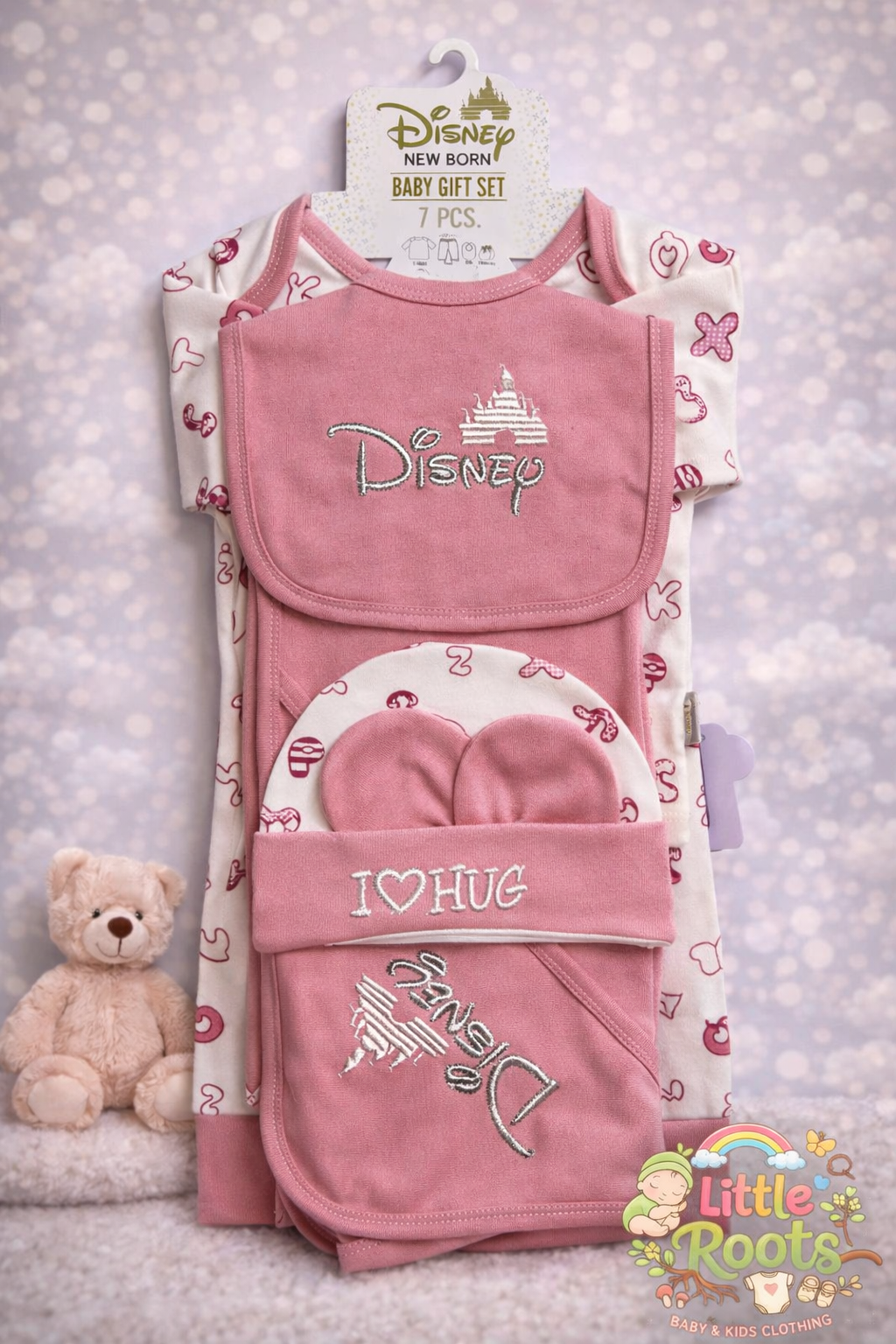 Pink Disney New-born Baby Gift Set – 7 Pcs (Soft Cotton)