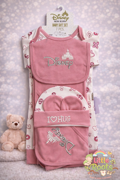 Pink Disney New-born Baby Gift Set – 7 Pcs (Soft Cotton)