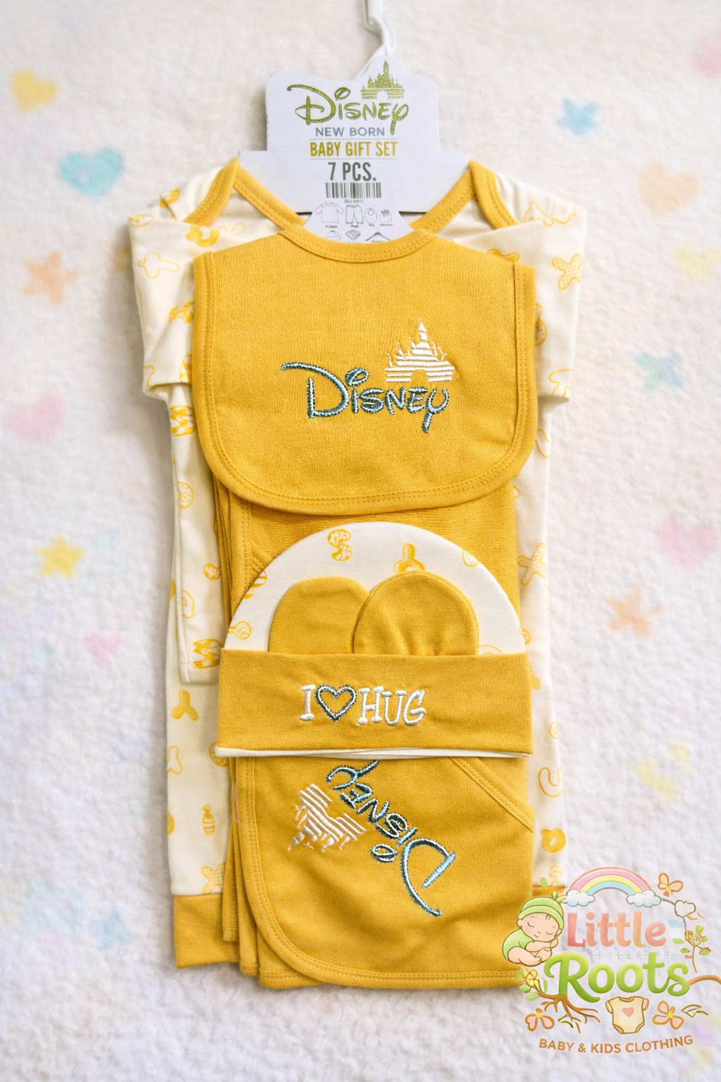 Yellow Disney New-born Baby Gift Set – 7 Pcs (Soft Cotton)