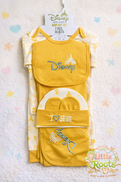 Yellow Disney New-born Baby Gift Set – 7 Pcs (Soft Cotton)