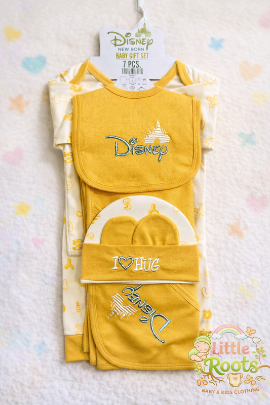 Yellow Disney New-born Baby Gift Set – 7 Pcs (Soft Cotton)