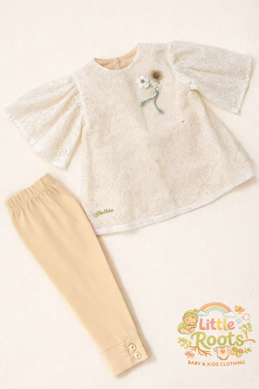 Elegant Lace Top & Trouser Set for Girls – 2 Piece Outfit