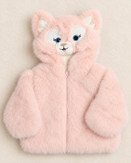 Imported Girls' Fluffy Furry Hooded Winter Jacket – Pink