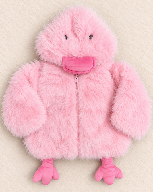 Imported Girls' Fluffy Duck Hooded Winter Jacket – Pink, White, Yellow & Beige