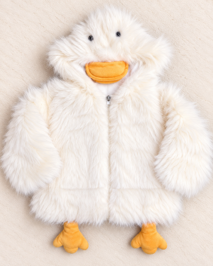 Imported Girls' Fluffy Duck Hooded Winter Jacket – Pink, White, Yellow & Beige