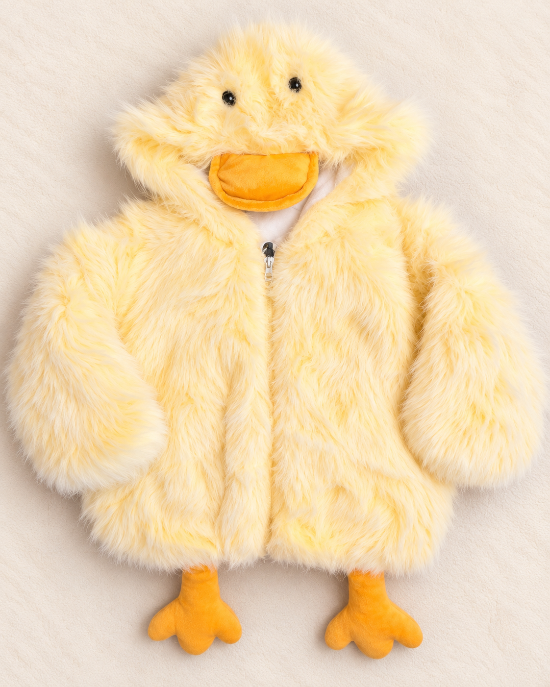 Imported Girls' Fluffy Duck Hooded Winter Jacket – Pink, White, Yellow & Beige