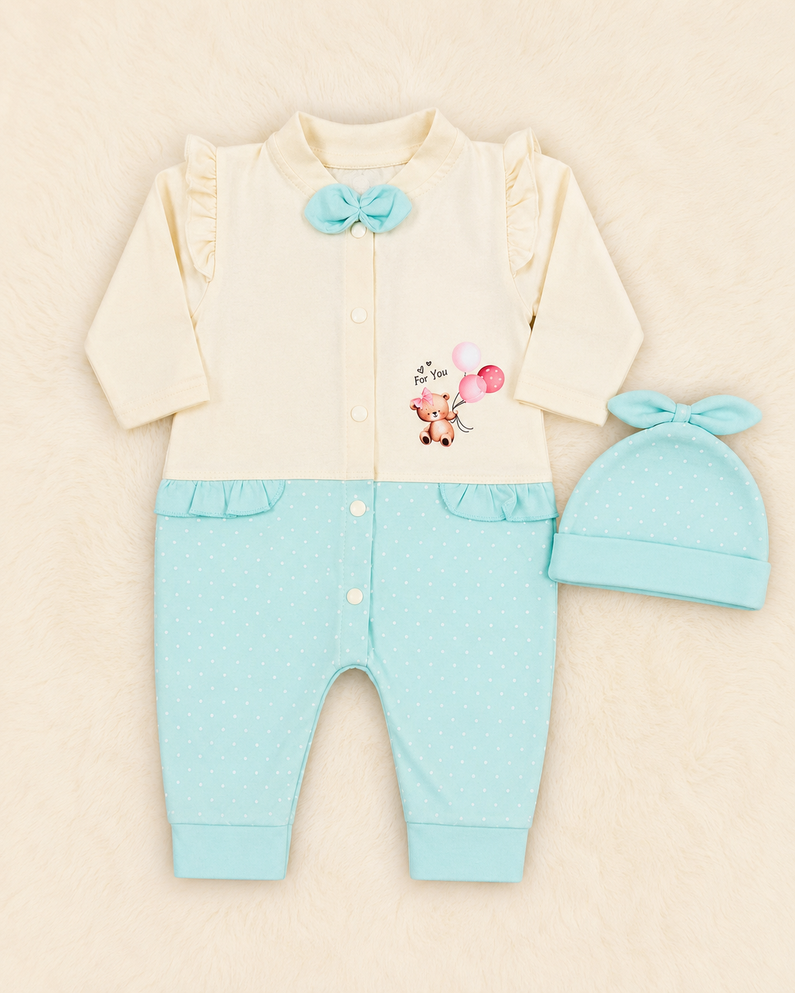 Super Soft Newborn Baby Girl Romper with Matching Cap Set | For You Collection | 0-3 Months | LittleRoots Pakistan