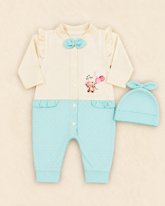 Super Soft Newborn Baby Girl Romper with Matching Cap Set | For You Collection | 0-3 Months | LittleRoots Pakistan