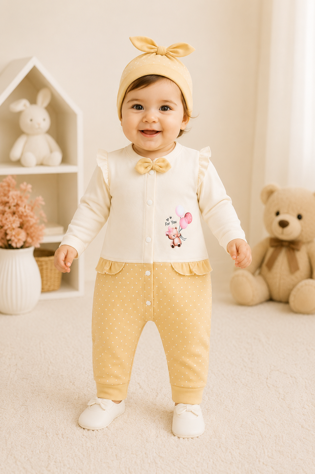 Super Soft Newborn Baby Girl Romper with Matching Cap Set | For You Collection | 0-3 Months | LittleRoots Pakistan