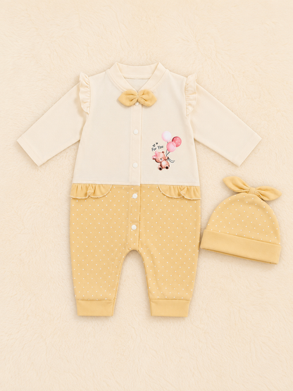 Super Soft Newborn Baby Girl Romper with Matching Cap Set | For You Collection | 0-3 Months | LittleRoots Pakistan