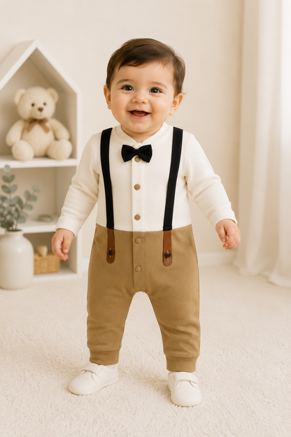 Gentleman Newborn Baby Boy Romper with Matching Cap Set | Super Soft | 0–3 Months | LittleRoots Pakistan