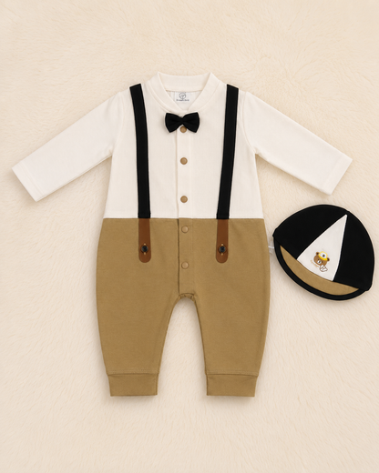 Gentleman Newborn Baby Boy Romper with Matching Cap Set | Super Soft | 0–3 Months | LittleRoots Pakistan