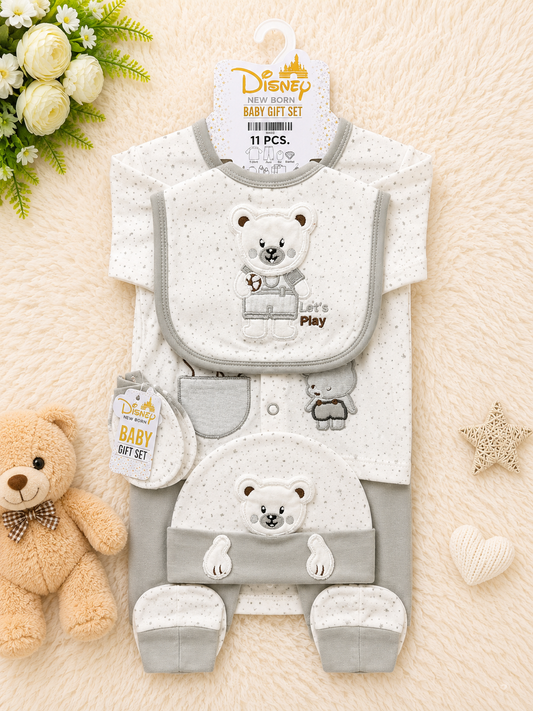 Disney Newborn Baby 11 PCS Starter Gift Set – Soft Cotton Essentials for Boys & Girls | 0-3 Months
