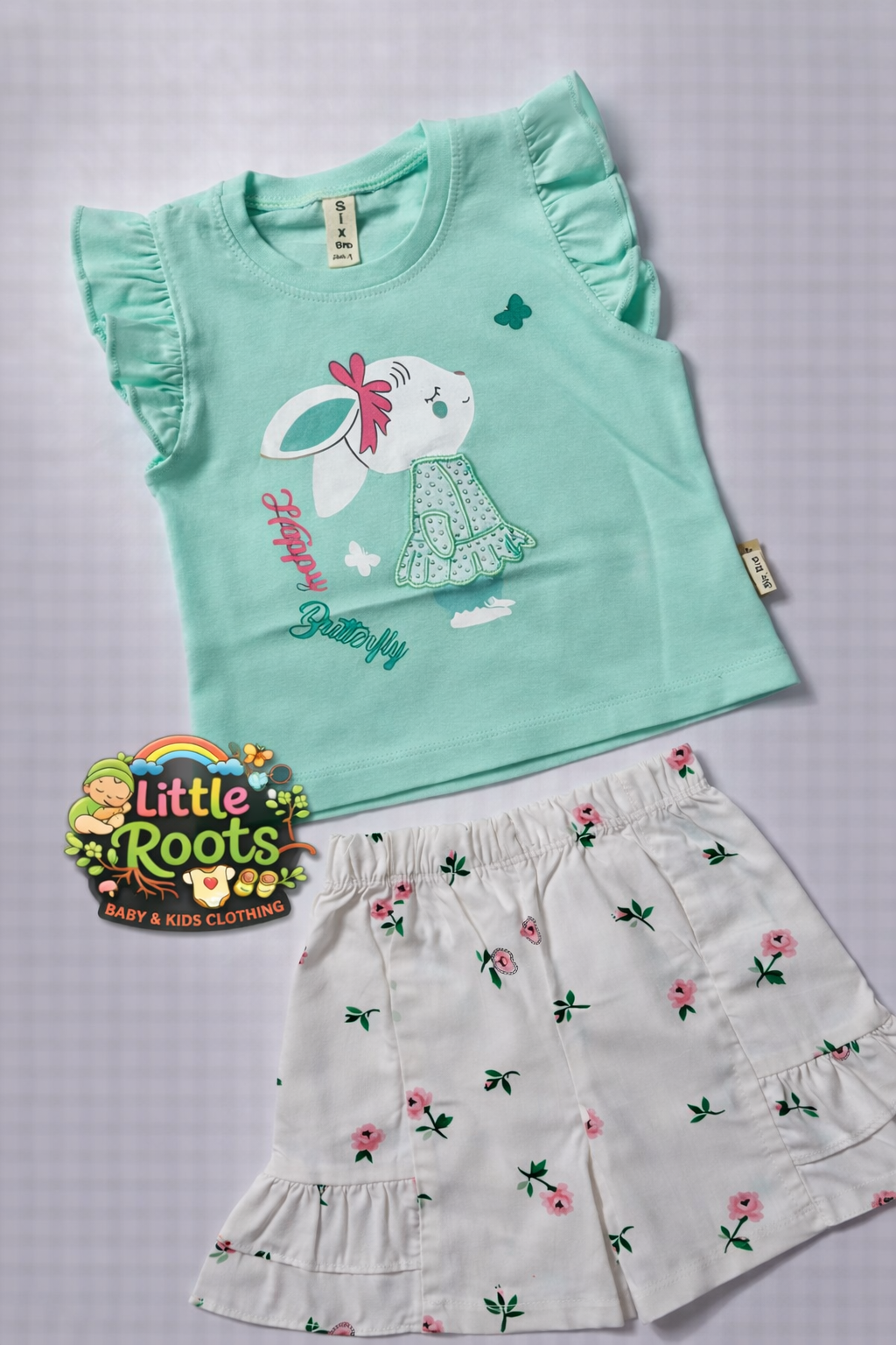 Baby Girl Bunny Summer Shirt & Floral Shorts Set – Cute 2 Piece Outfit