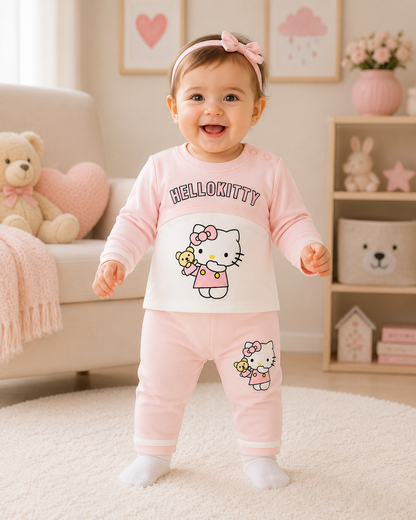 Baby Girl Hello Kitty 2-Piece Shirt & Trouser Set | Lightweight Blended