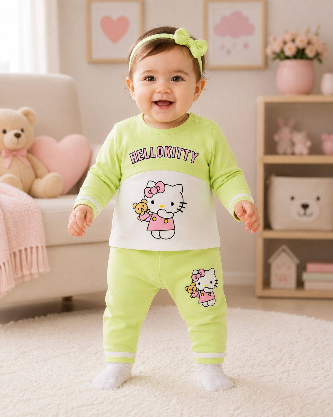 Baby Girl Hello Kitty 2-Piece Shirt & Trouser Set | Lightweight Blended