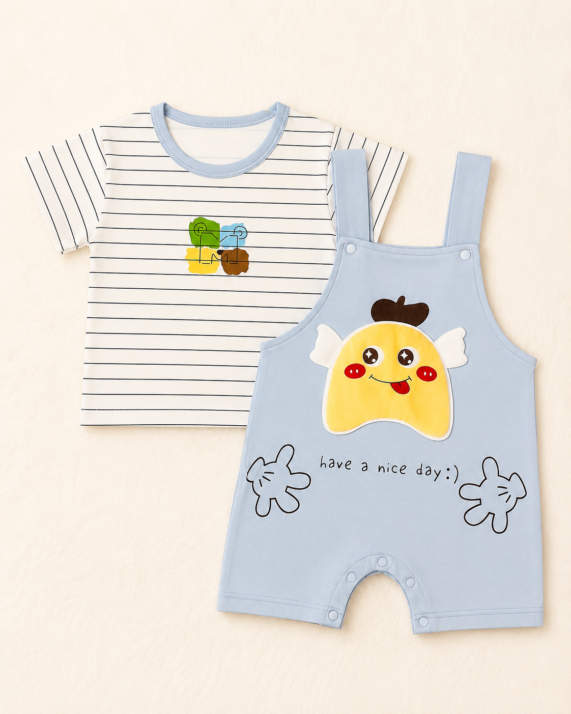 Baby Boy 2-Piece T-Shirt & Romper Dungaree Set – Soft Cotton Summer Outfit (9-18 Months) | LittleRoots Pakistan