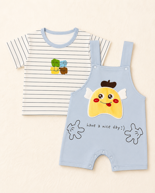 Baby Boy 2-Piece T-Shirt & Romper Dungaree Set – Soft Cotton Summer Outfit (9-18 Months) | LittleRoots Pakistan
